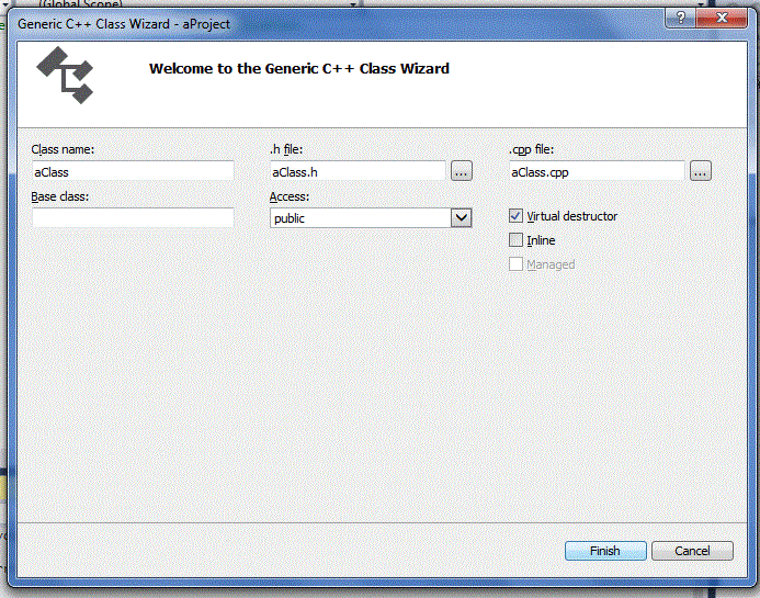 Visual Studio Finish New Class