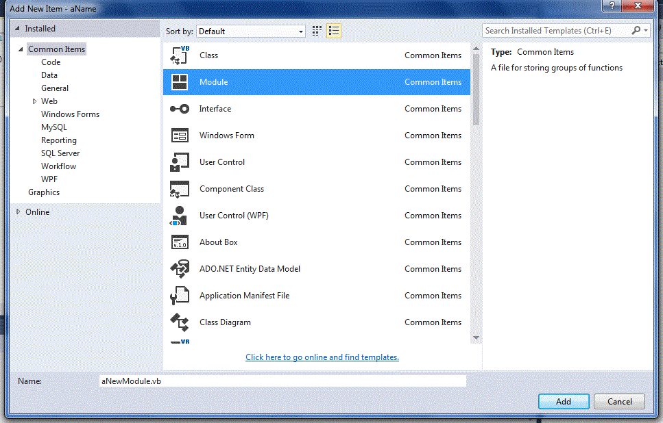 Visual Studio New Module